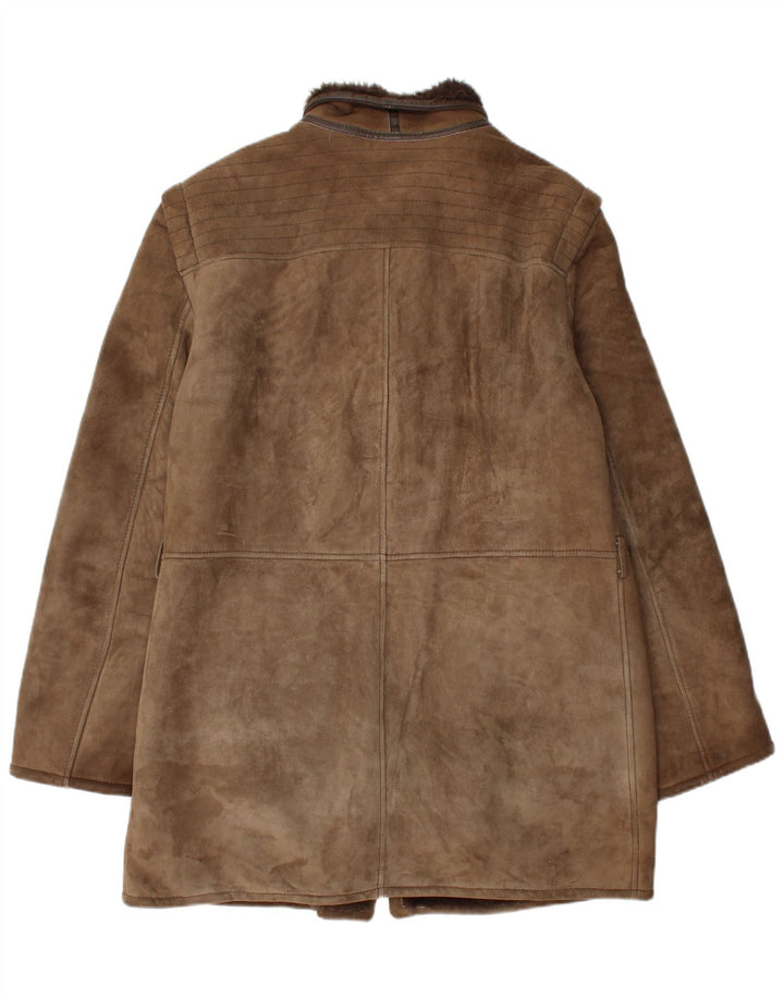 Sobretudo masculino vintage de shearling UK 40 grande marrom shearling