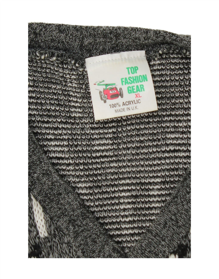 VINTAGE Mens V-Neck Jumper Sweater XL Grey Geometric Acrylic Vintage Vintage and Second-Hand Vintage from Messina Hembry 