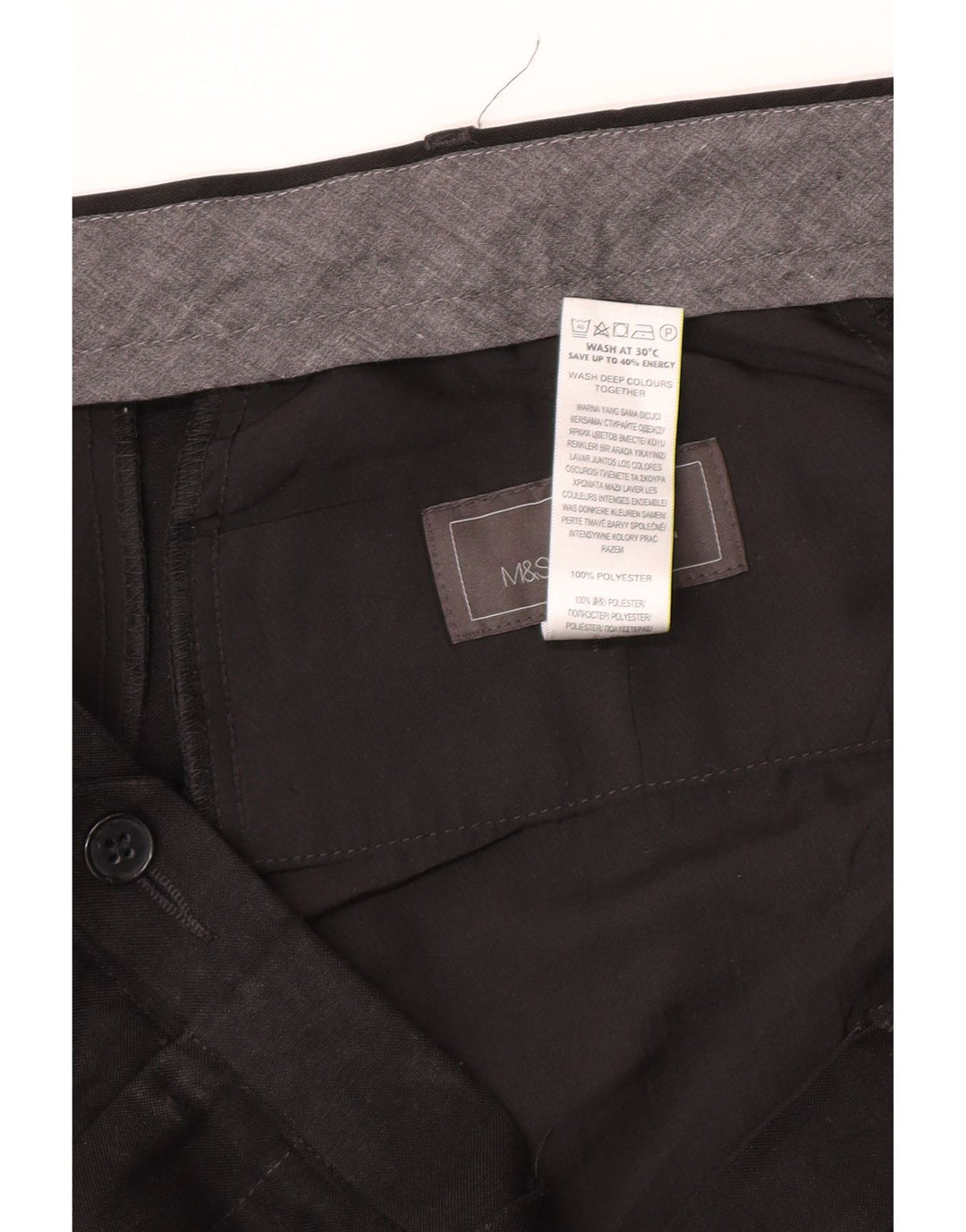 Calça masculina de ajuste regular Marks & Spencer W40 L31 poliéster preto