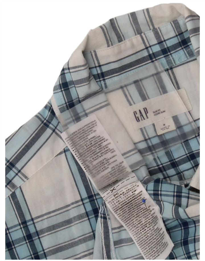 Camisa masculina de manga curta Slim Fit da Gap, algodão xadrez médio branco