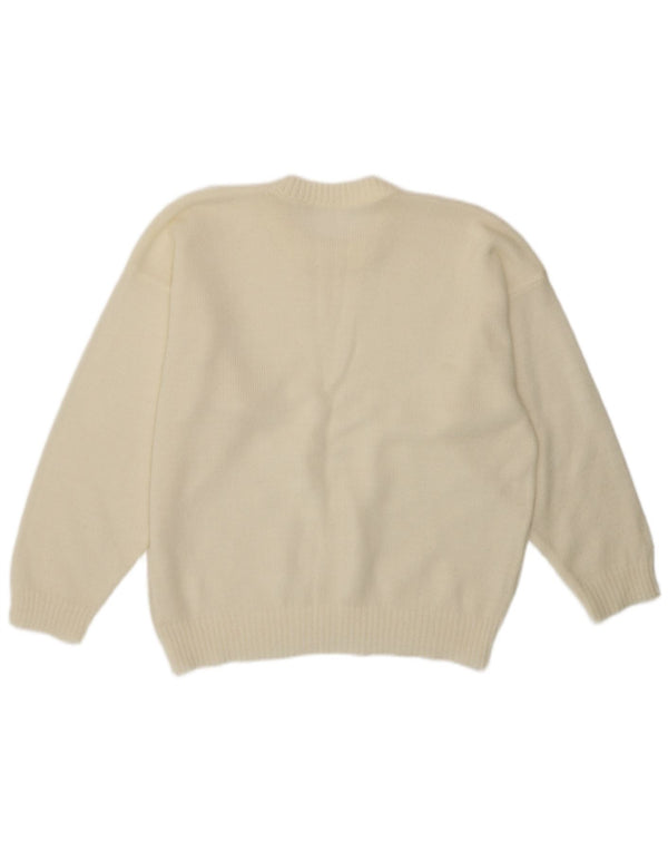 Suéter feminino vintage com gola redonda UK 14 médio off white