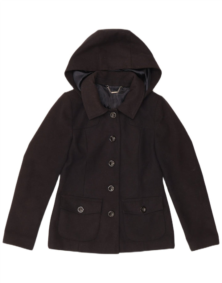 LAURA ASHLEY Jaqueta blazer feminina com capuz e 5 botões Reino Unido 10 pequena azul marinho