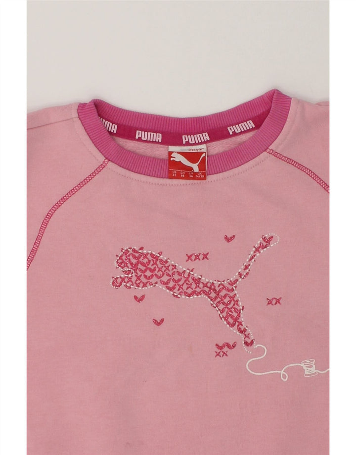 PUMA Girls Graphic Sweatshirt Jumper 2-3 Years Pink | Vintage Puma | Thrift | Second-Hand Puma | Used Clothing | Messina Hembry 