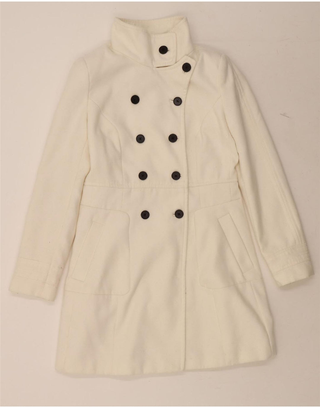 Casaco feminino ZARA com peito duplo Reino Unido 14 grande poliéster branco