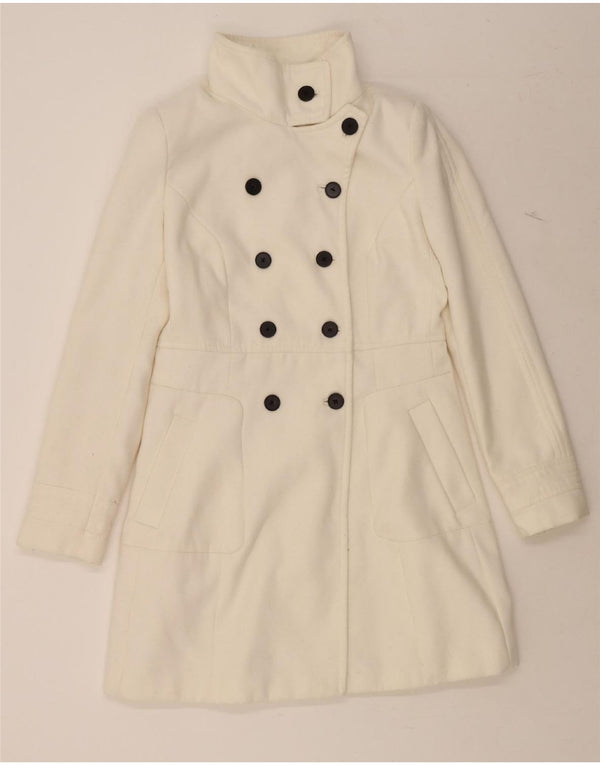 Casaco feminino ZARA com peito duplo Reino Unido 14 grande poliéster branco