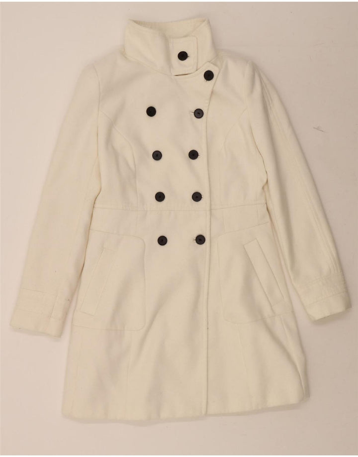 Casaco feminino ZARA com peito duplo Reino Unido 14 grande poliéster branco