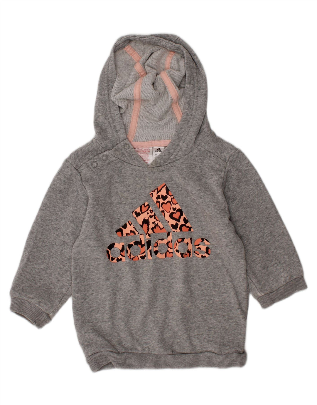 ADIDAS Baby Girls Graphic Hoodie Jumper 9-12 Months Grey Cotton Vintage Adidas and Second-Hand Adidas from Messina Hembry 