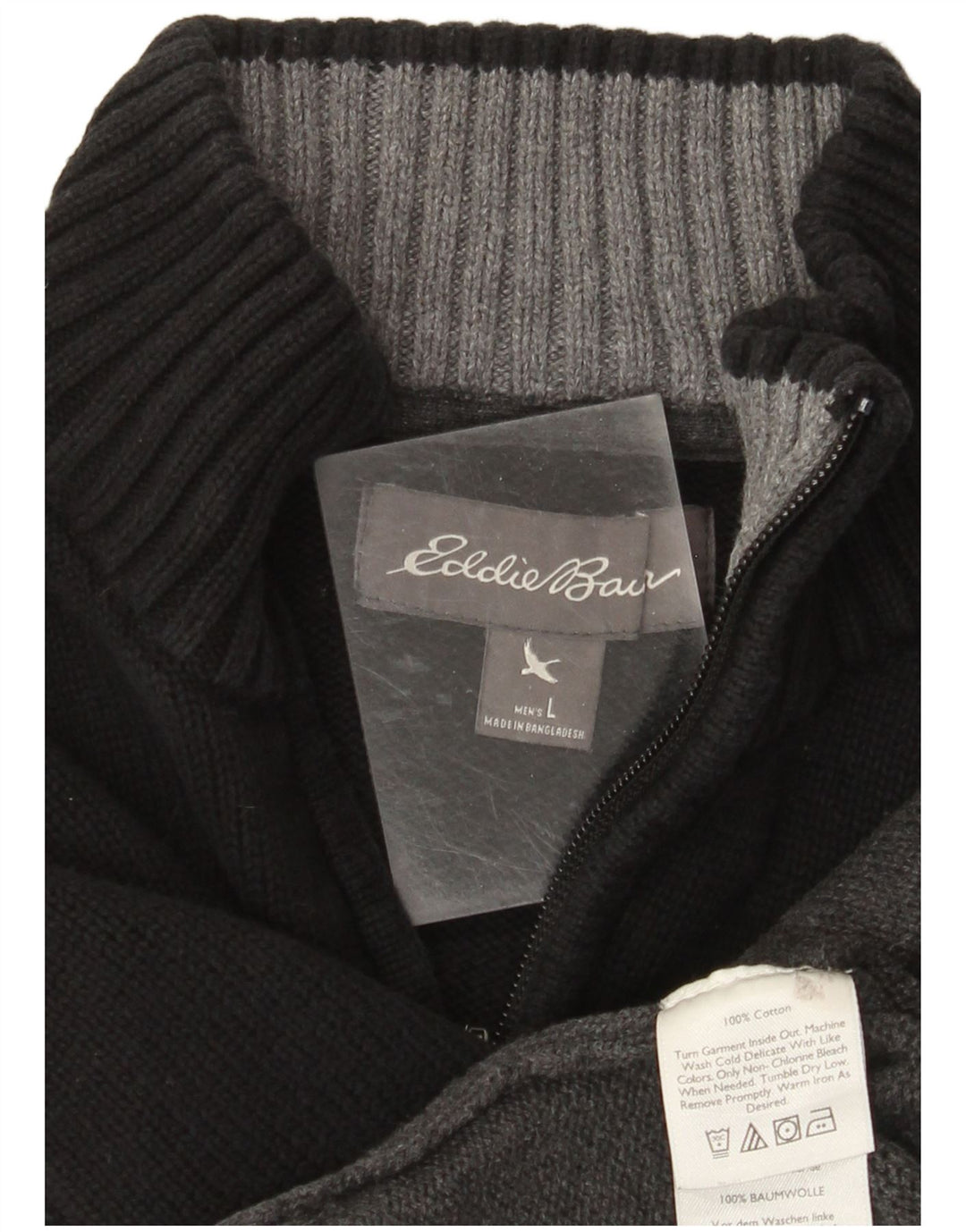 Suéter masculino Eddie Bauer com zíper e gola grande de algodão colorido preto