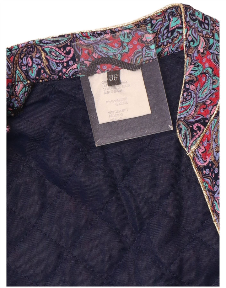 Jaqueta acolchoada feminina vintage IT 36 pequena viscose roxa Paisley