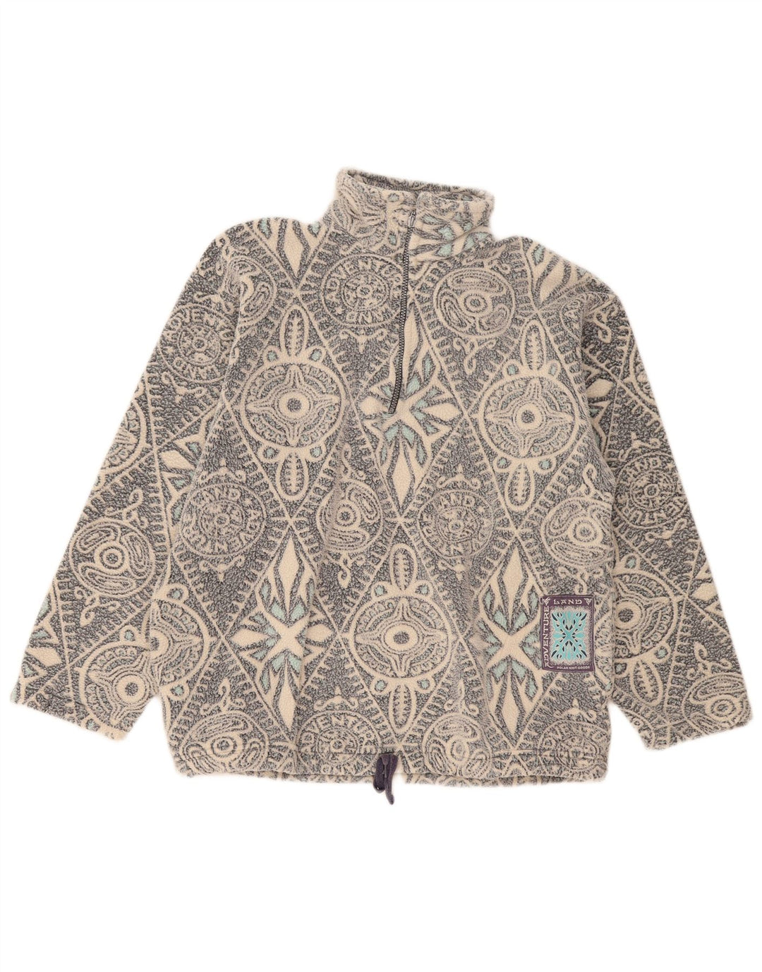 Jumper de lã masculino vintage com zíper e pescoço grande poliéster geométrico cinza