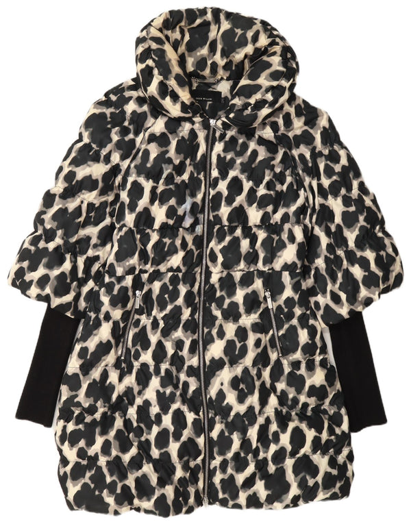 Casaco acolchoado feminino Karen Millen UK 12 poliéster preto médio com estampa animal