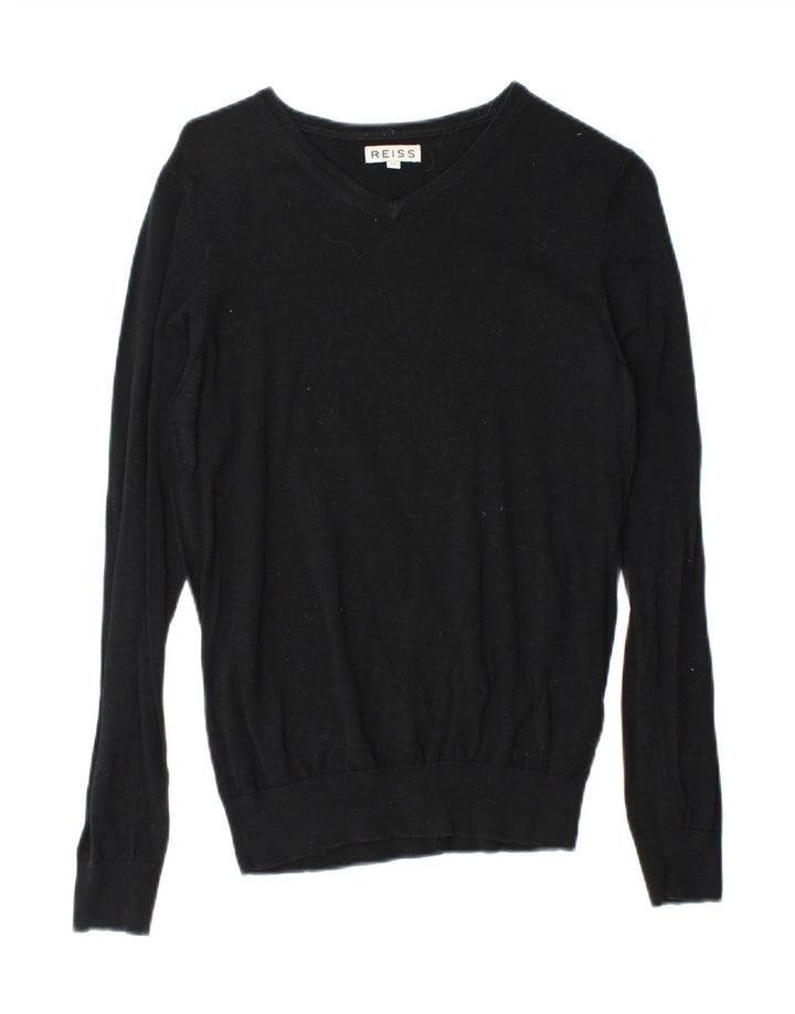 REISS Womens V-Neck Jumper Sweater UK 6 XS Black Cotton Vintage Reiss and Second-Hand Reiss from Messina Hembry 