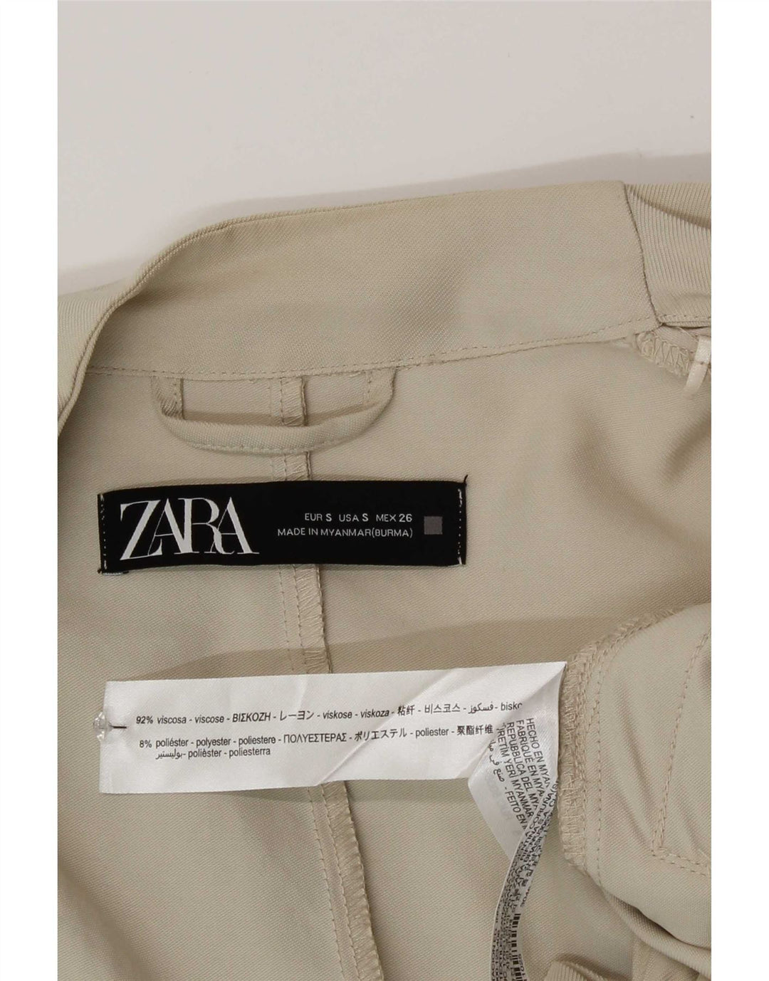 Jaqueta Blazer Feminina Zara Reino Unido 10 Pequena Viscose Bege