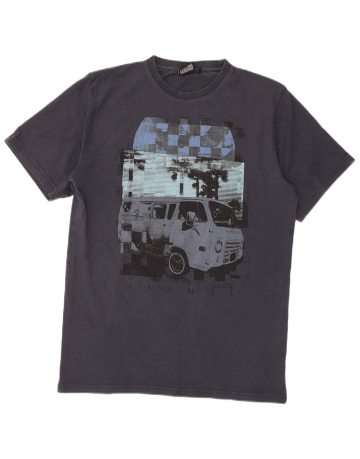 Camiseta Animal Masculina Gráfica Top Médio Algodão Azul Marinho