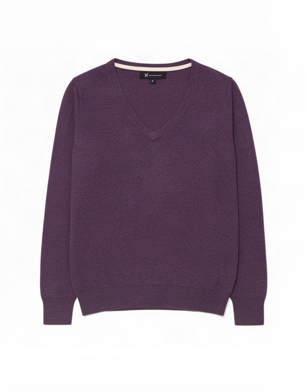 Suéter feminino Crew Clothing com decote em V Reino Unido 8 pequeno algodão roxo