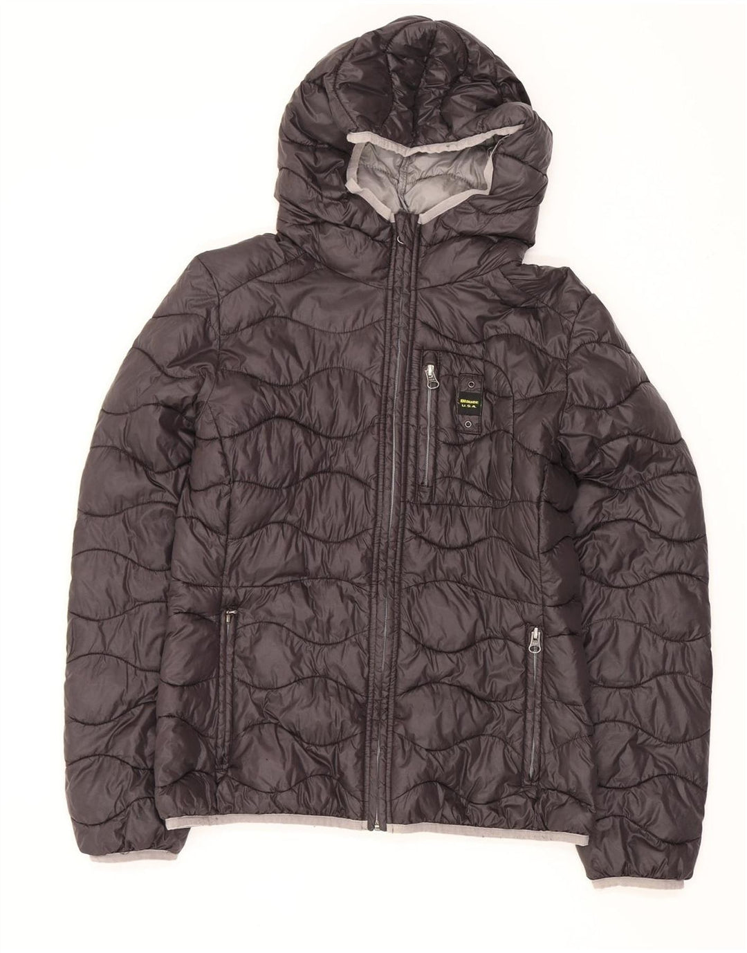 Jaqueta feminina acolchoada com capuz Blauer UK 14 grande poliamida preta