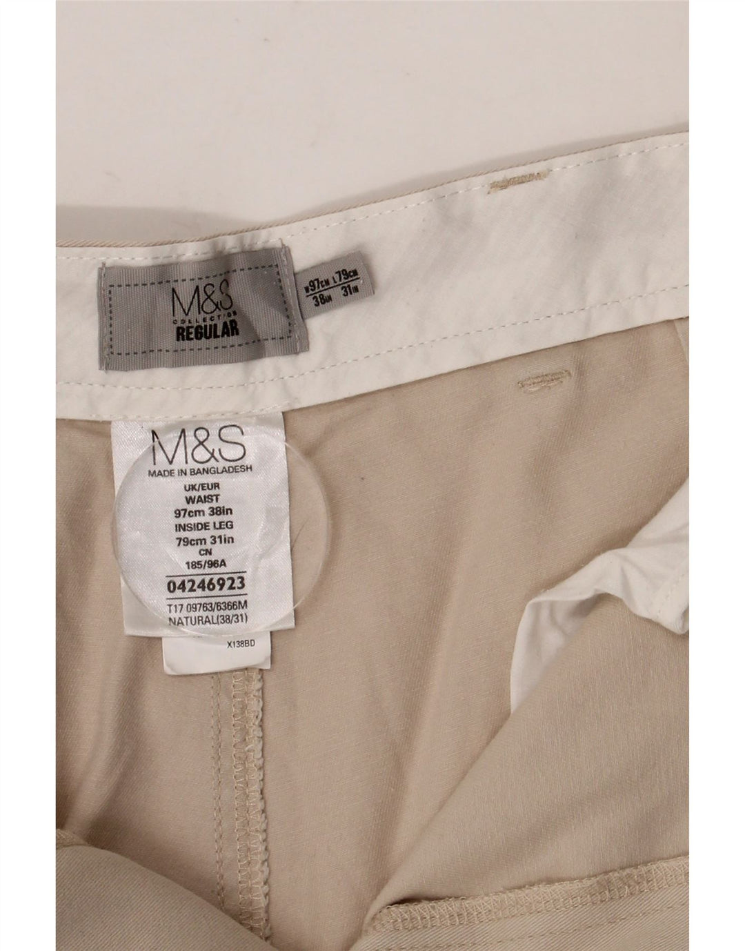 Calça Chino Masculina Marks & Spencer Pegged Regular W38 L31 Algodão Bege