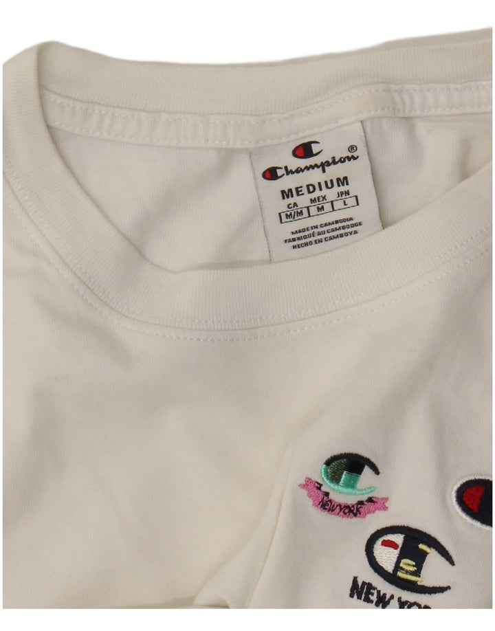 Camiseta feminina estampada Champion UK 12 médio branco