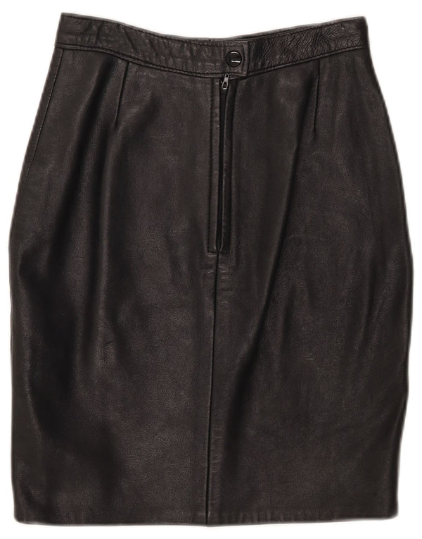 Saia lápis feminina vintage de couro Reino Unido 10 pequena W25 preta