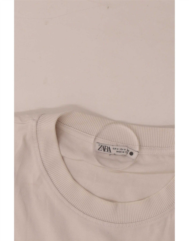 Zara Camiseta Feminina Crop Oversized Top UK 14 Médio Branco