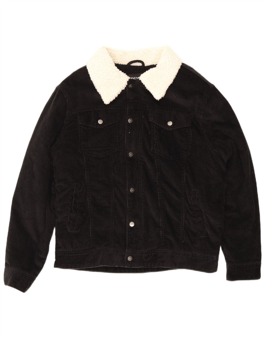 Jaqueta masculina de veludo sherpa ZARA UK 42 XL preto colorblock algodão