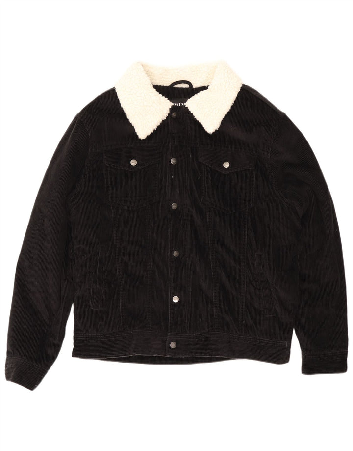 Jaqueta masculina de veludo sherpa ZARA UK 42 XL preto colorblock algodão