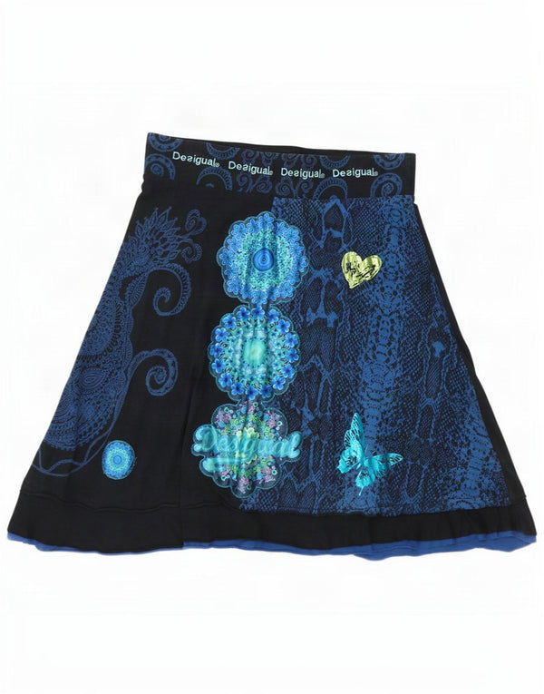 Desigual Womens Graphic A-Line Skirt Large W32 Black Paisley Butterfly