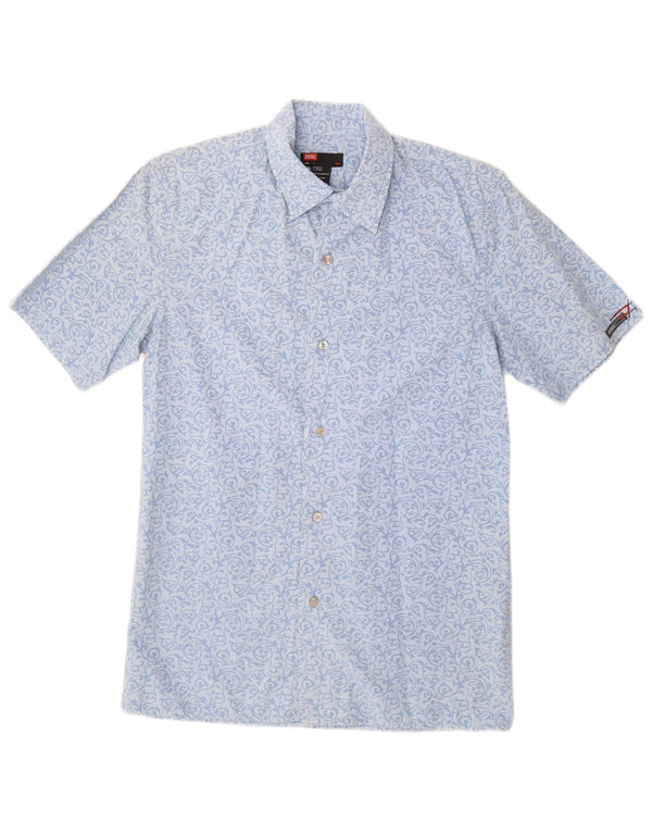 DIESEL Camisa masculina de manga curta pequena azul floral de algodão