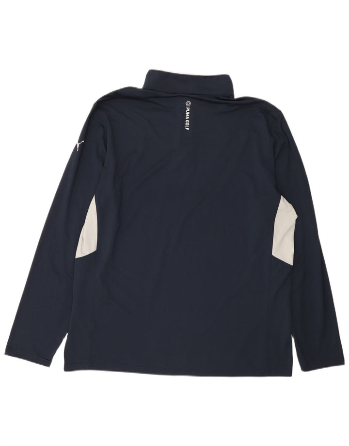 Puma Mens Zip Neck Pullover Treino Top XL Azul Marinho Colorblock