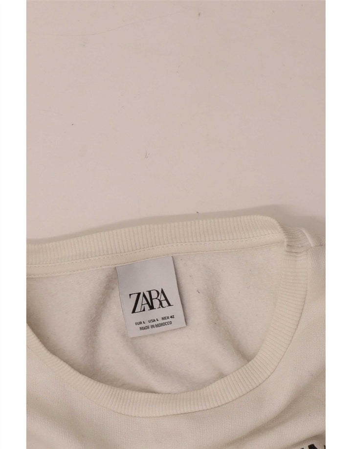 Zara moletom feminino com ajuste regular gráfico grande branco