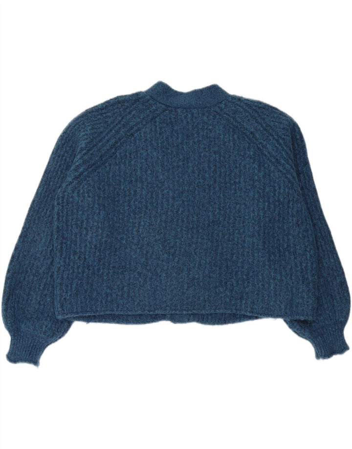 Zara Suéter Cardigan Feminino Crop Oversized Reino Unido 16 Grande Poliéster Azul