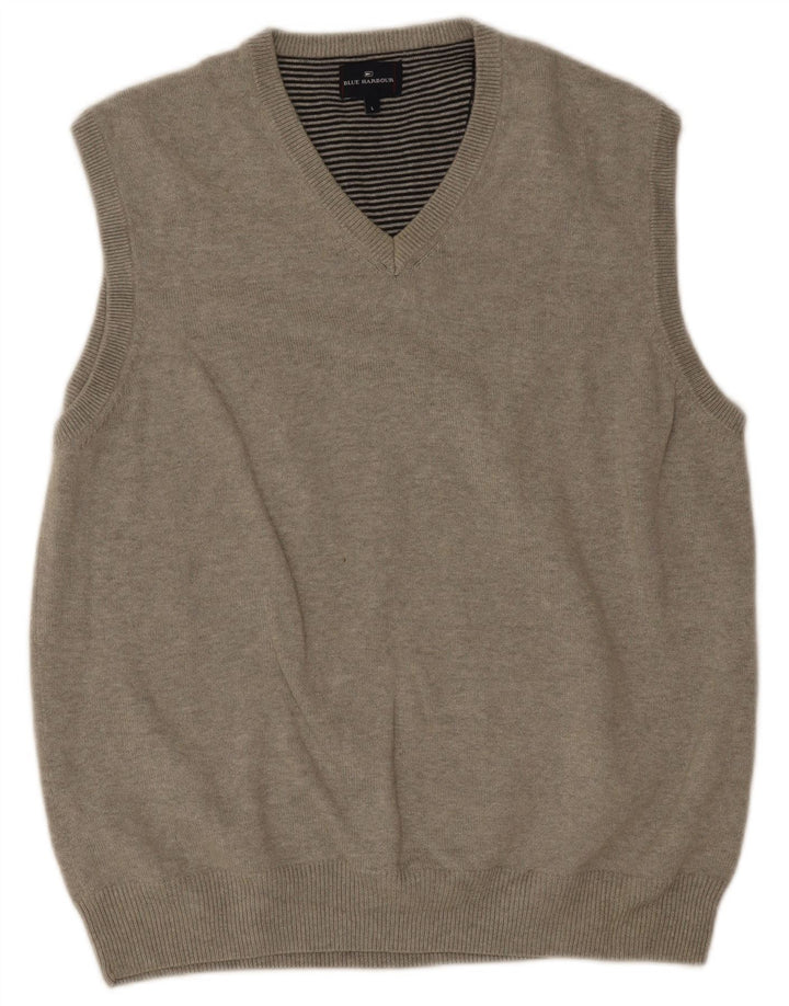 Regata masculina Marks & Spencer Blue Harbor Vest grande algodão cinza