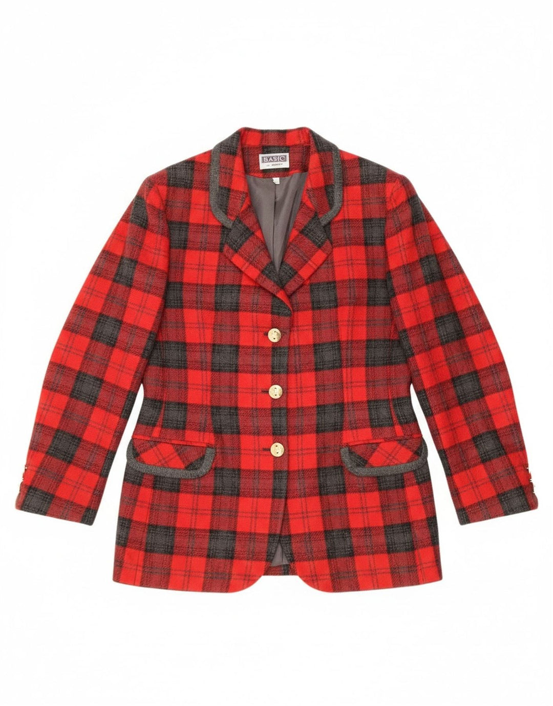 Jaqueta blazer feminina Bagarry com 3 botões IT 44 lã xadrez vermelha média