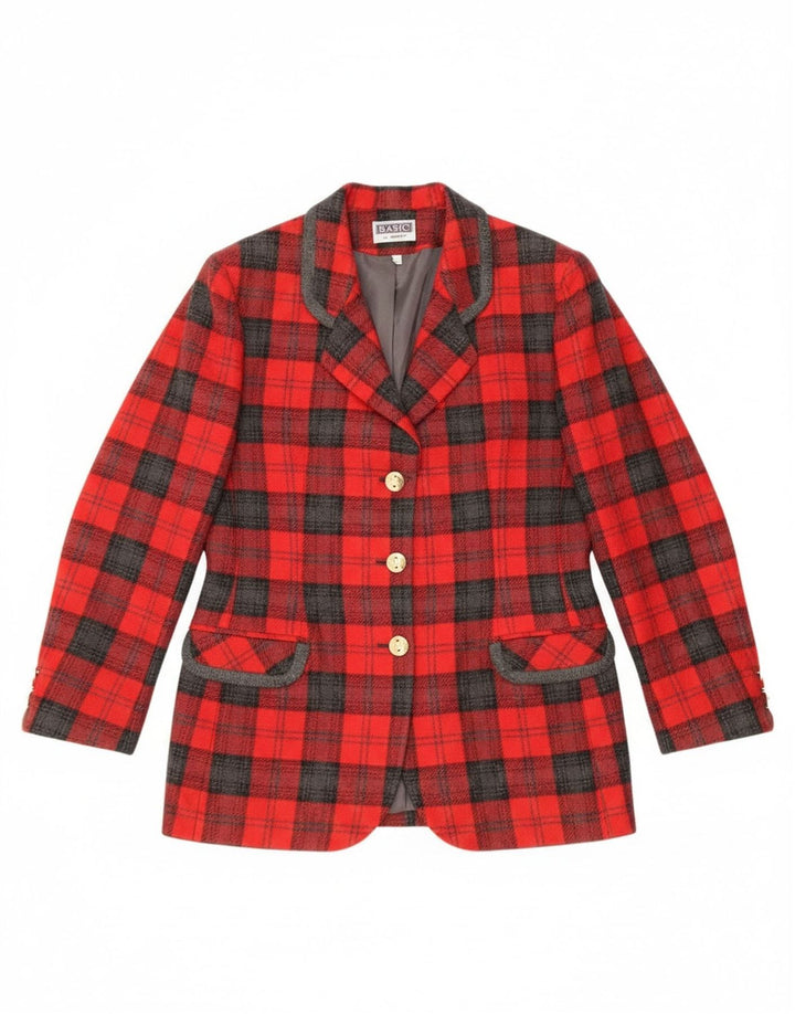 Jaqueta blazer feminina Bagarry com 3 botões IT 44 lã xadrez vermelha média