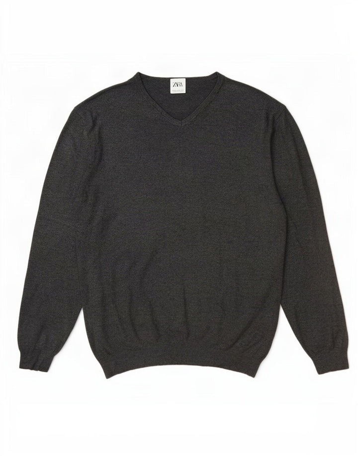 Zara Suéter masculino com decote em V 2XL Viscose cinza