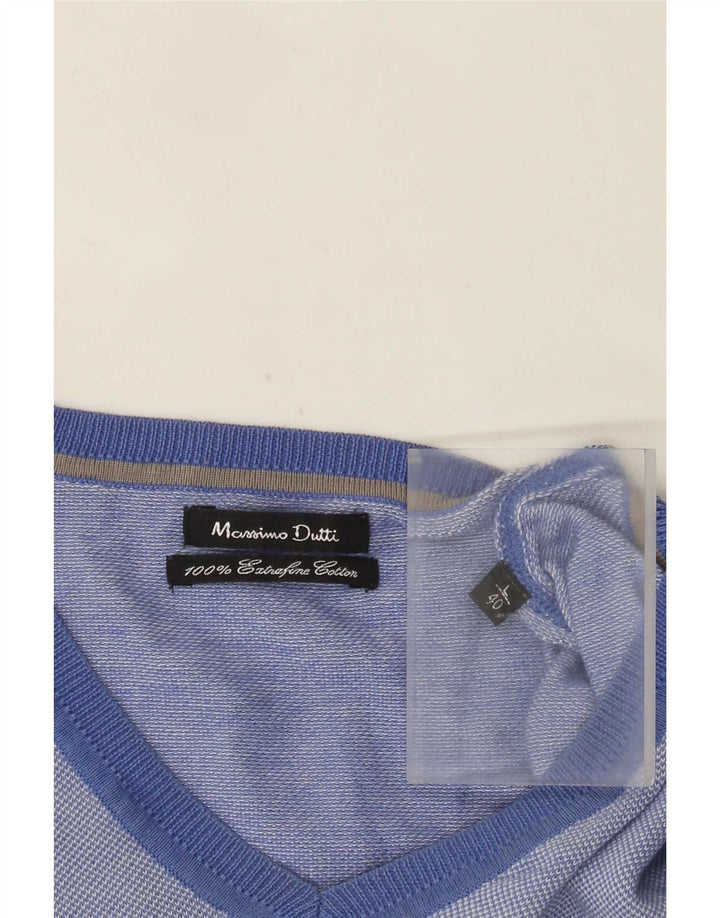 Suéter masculino Massimo Dutti com decote em V grande algodão azul