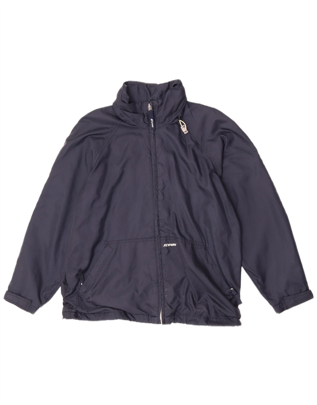 Jaqueta corta-vento feminina com capuz K-Way UK 14 azul marinho médio