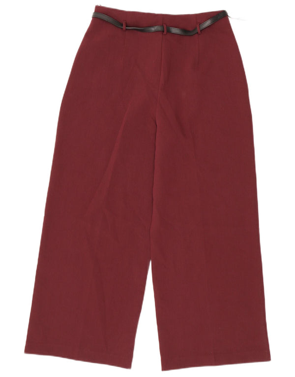 Zara Calça feminina casual cintura alta perna larga pequena W26 L25 Borgonha