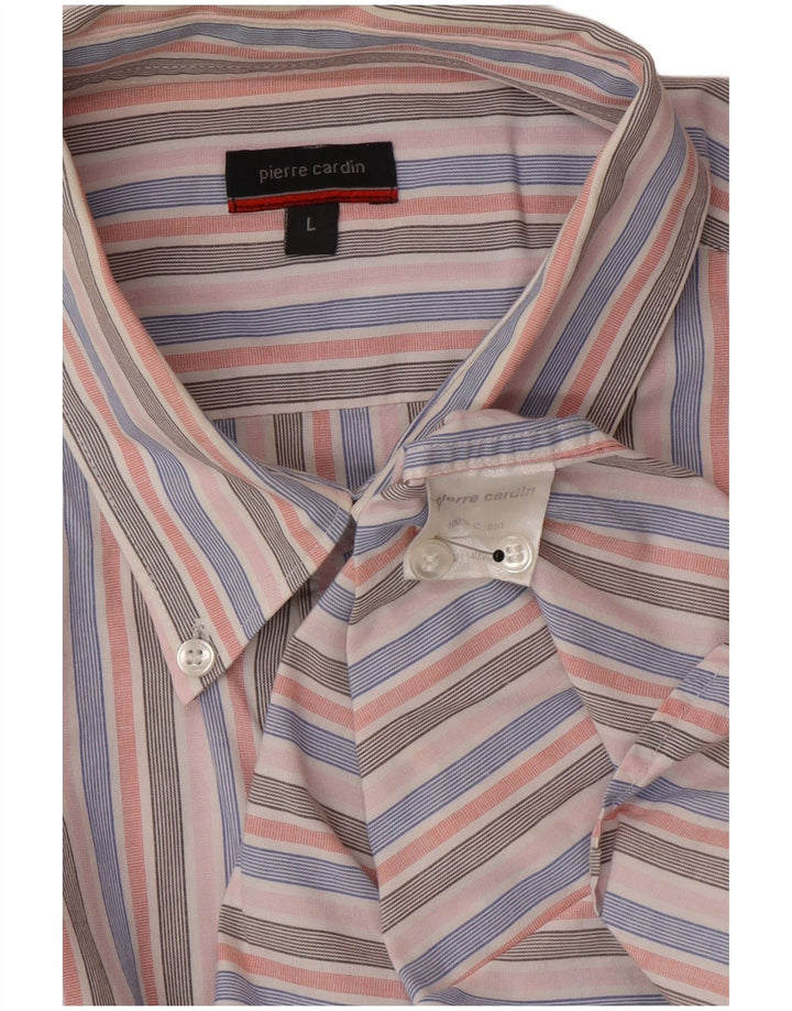 Camisa masculina Pierre Cardin grande listrada rosa de algodão
