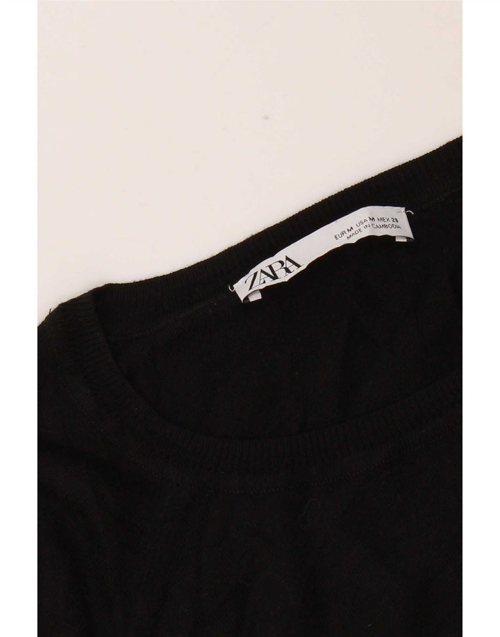 Suéter feminino Zara com gola canoa UK 14 médio preto