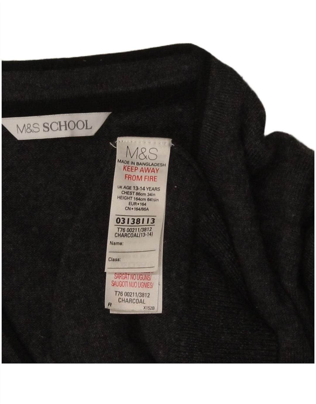 Suéter cardigã masculino Marks & Spencer 13-14 anos lã merino cinza