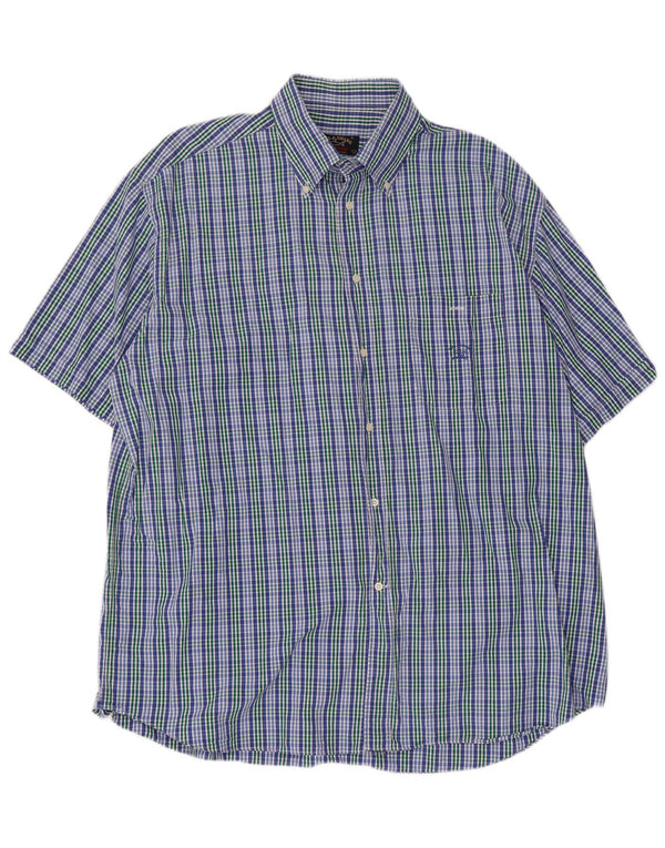 Camisa masculina Paul & Shark Yachting de manga curta tamanho 45 17 3/4 XL azul xadrez