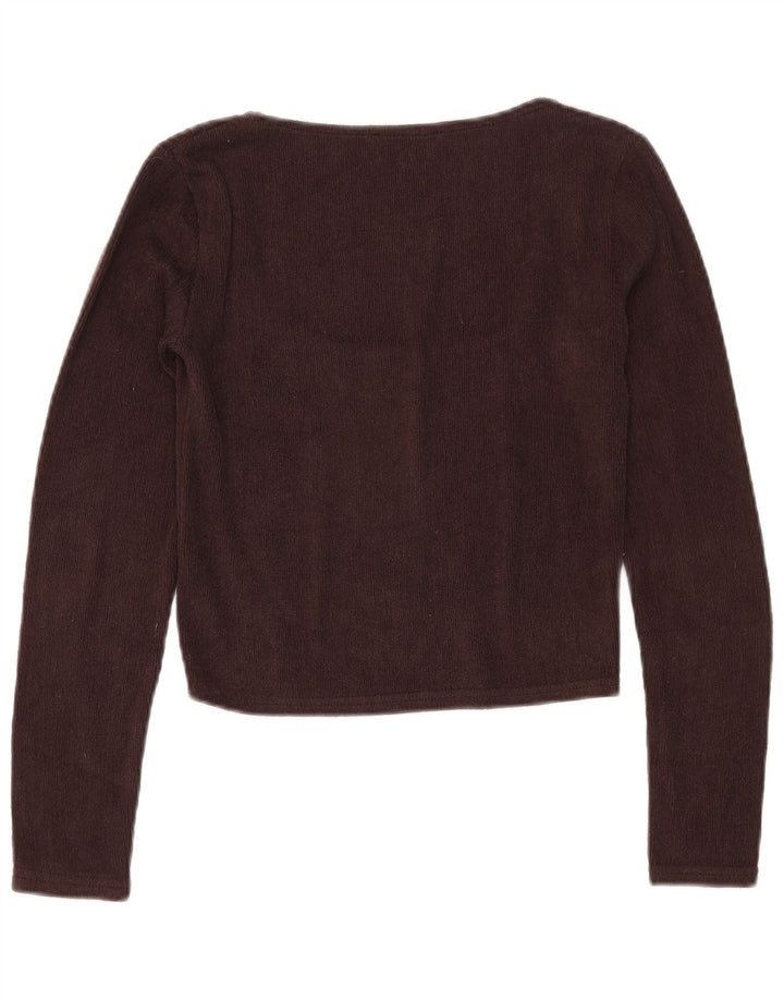 Zara Crop Top Feminino Manga Longa Reino Unido 12 Poliéster Marrom Médio