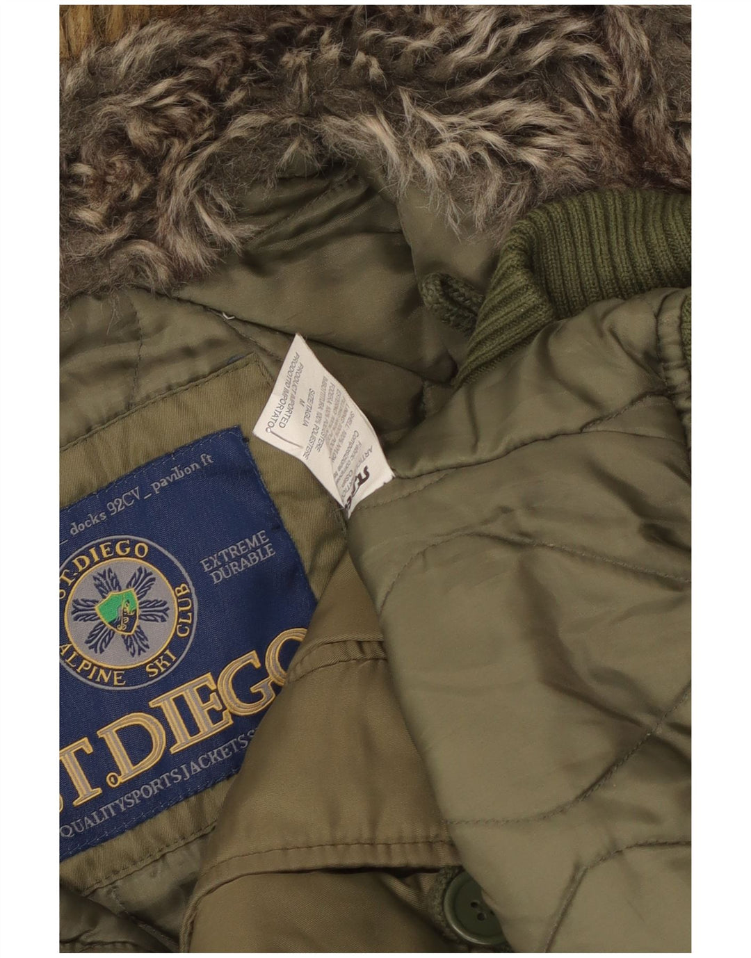 Jaqueta de esqui masculina vintage com capuz Reino Unido 38 Nylon cáqui médio