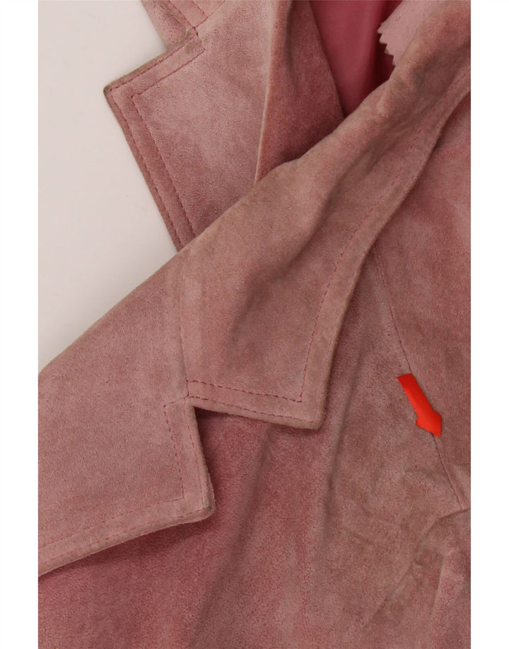 Jaqueta blazer feminina vintage de camurça com 2 botões IT 46 couro rosa grande