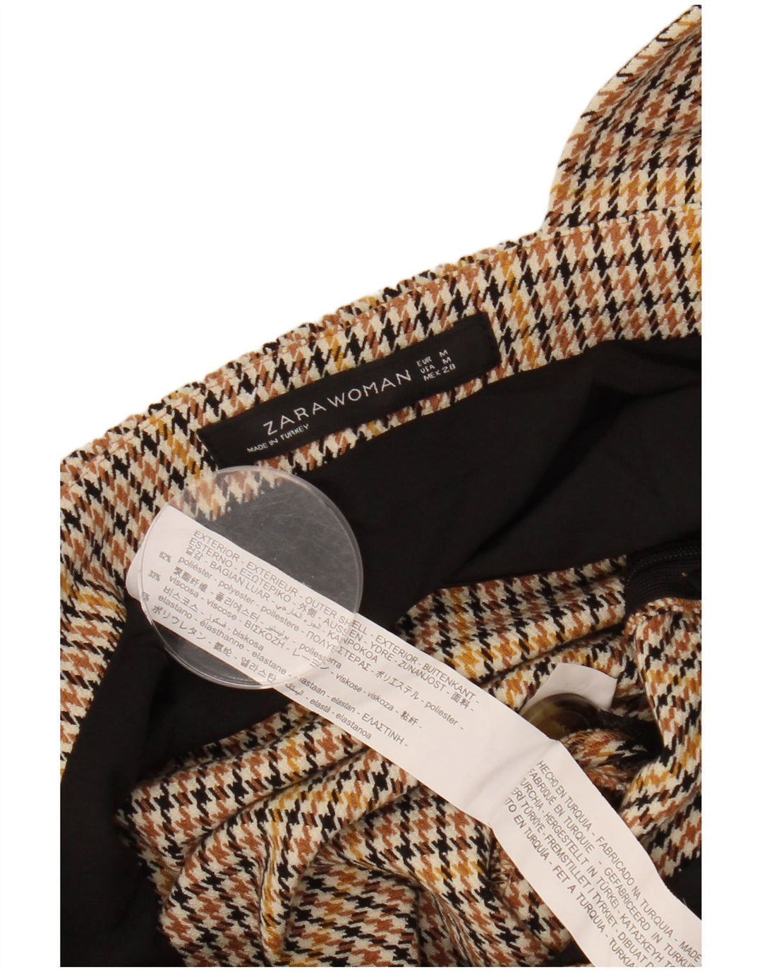 Vestido avental feminino ZARA UK 12 poliéster marrom médio houndstooth