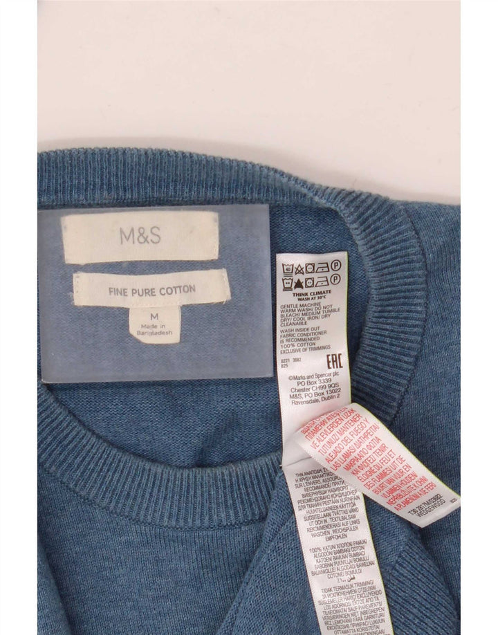 Suéter masculino Marks & Spencer com gola redonda, algodão azul médio
