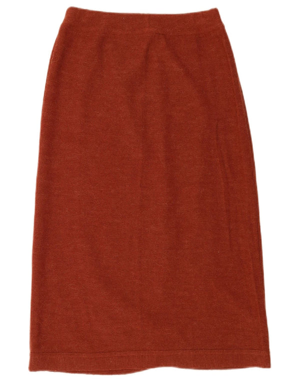 Saia midi de malha feminina vintage W26 pequena marrom