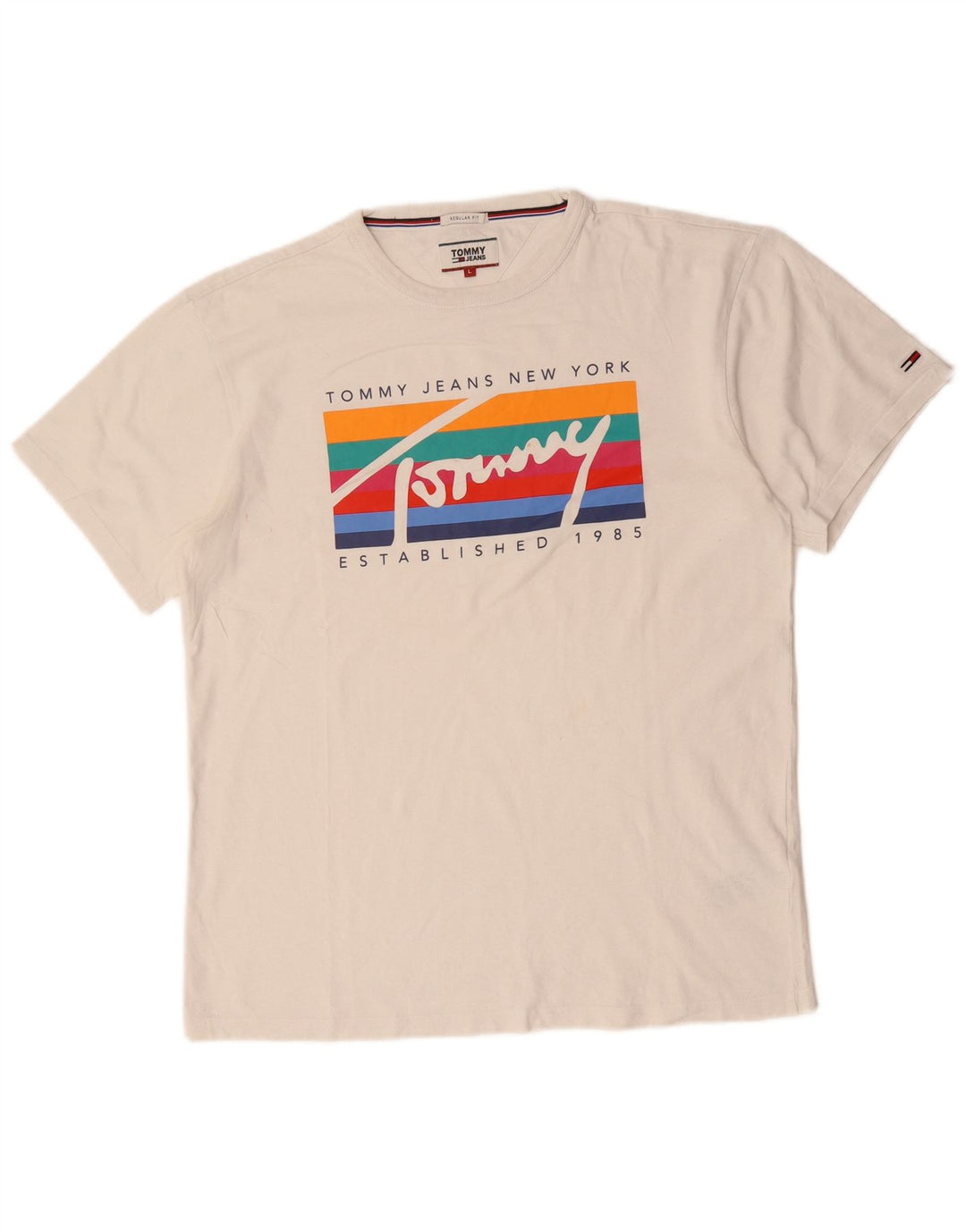 Camiseta masculina Tommy Hilfiger Regular Fit com estampa gráfica grande de algodão branco