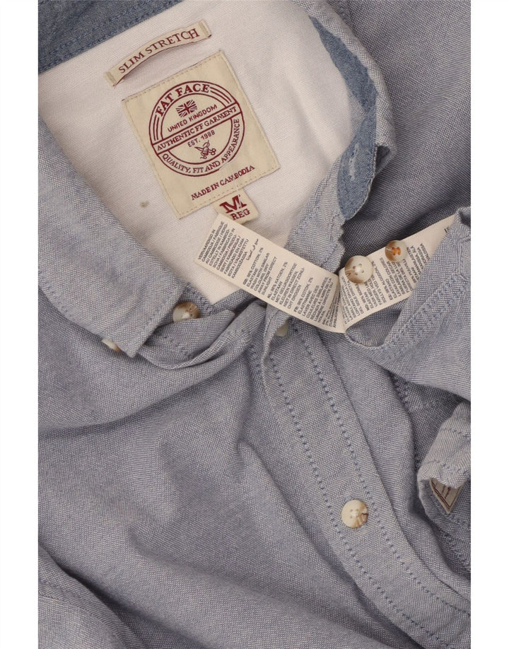FAT FACE Camisa masculina slim de algodão azul médio